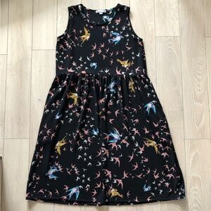 Vintage Desserts & Skirts Bird Print Chiffon Dress in Black Size S